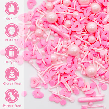 Lebery Valentine'S Day Sprinkles Pink Sprinkles Edible Heart Shaped Sprinkle Pink Jimmies Pink Pearl Sprinkles Mixed Valentine S