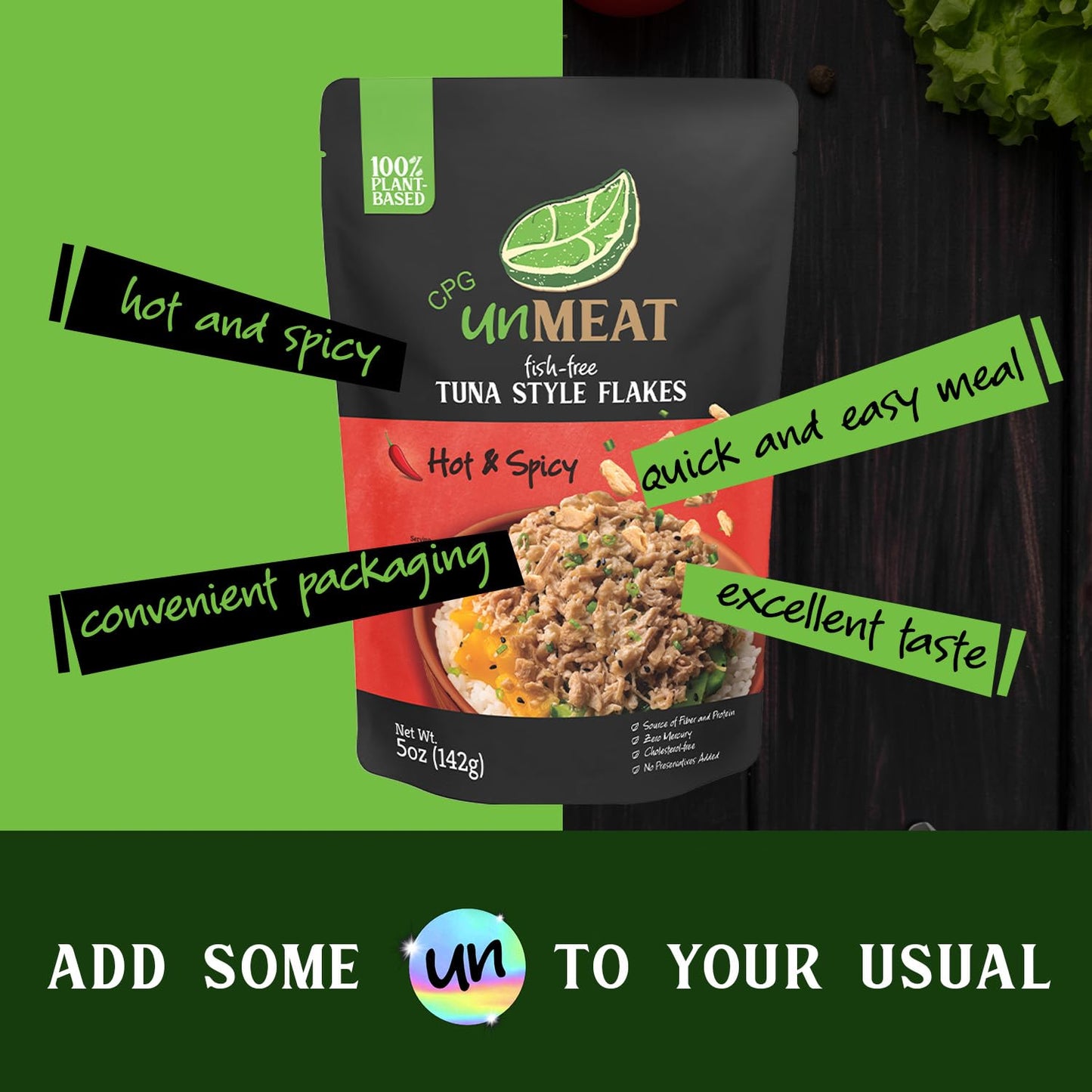 Unmeat Plant Based Tuna Style Flakes | Easy To Prepare Plant Based Tuna Pouch | Hot & Spicy, 5 Ounce Pouch (Pack Of 6)