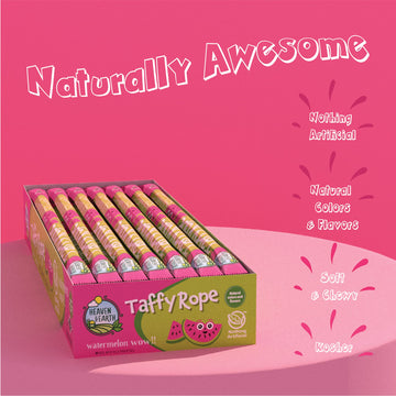 Heaven & Earth Watermelon Wow Taffy Rope 19.5Oz (24 Pack) | Made With Natural Colors & Flavors, No High Fructose Corn Syrup, Gluten Free, Nothing Artificial, Kosher, Wonderfully Delicious!
