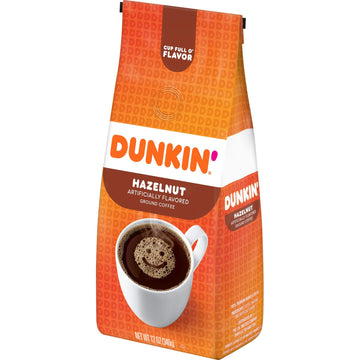 Dunkin Hazelnut Flavored Ground Coffee, 12 Ounce Bag