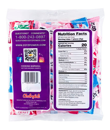Zotz Fizz Power Candy Assorted - Fruit Flavored Hard Candy With A Fizzy Center | 230G Bag, Single Pack | Cherry, Watermelon & Bl