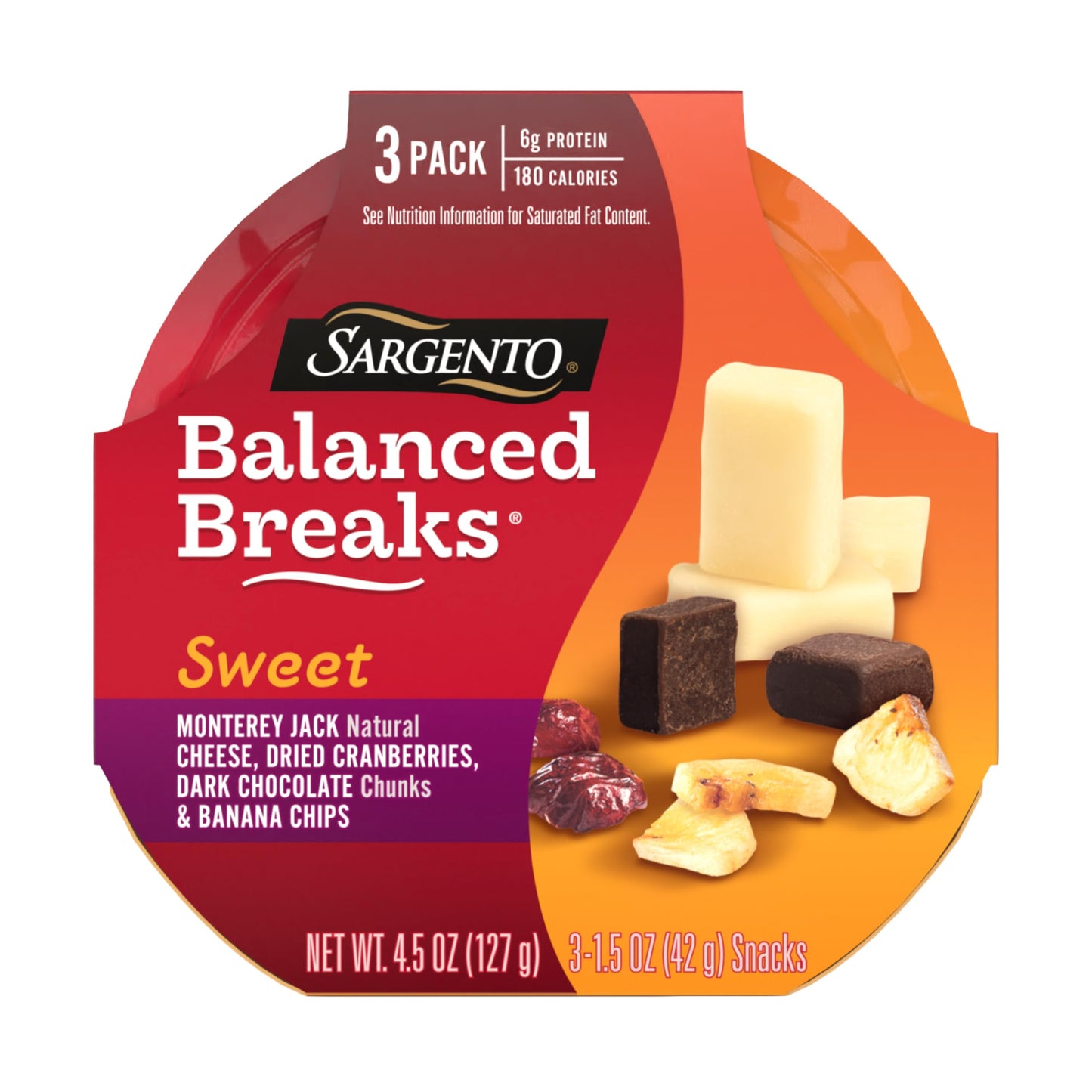 Sargento Sweet Balanced Breaks Natural Monterey Jack Cheese, Dried Cranberries, Dark Chocolate Chunks & Banana Chips Snack Kit,
