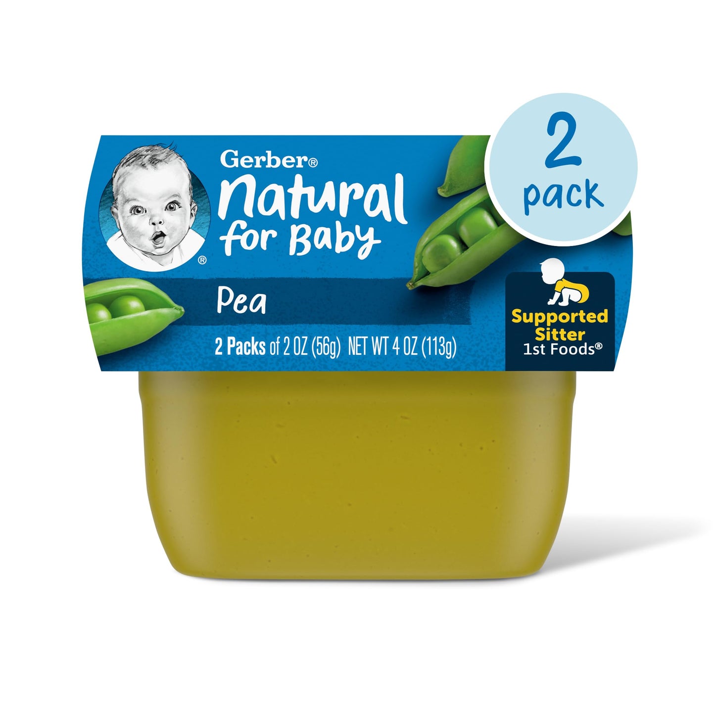 Gerber 1St Foods Baby Food, Pea Puree, Natural & Non-Gmo, 2 Ounce Tubs, 2-Pack (Pack Of 8)