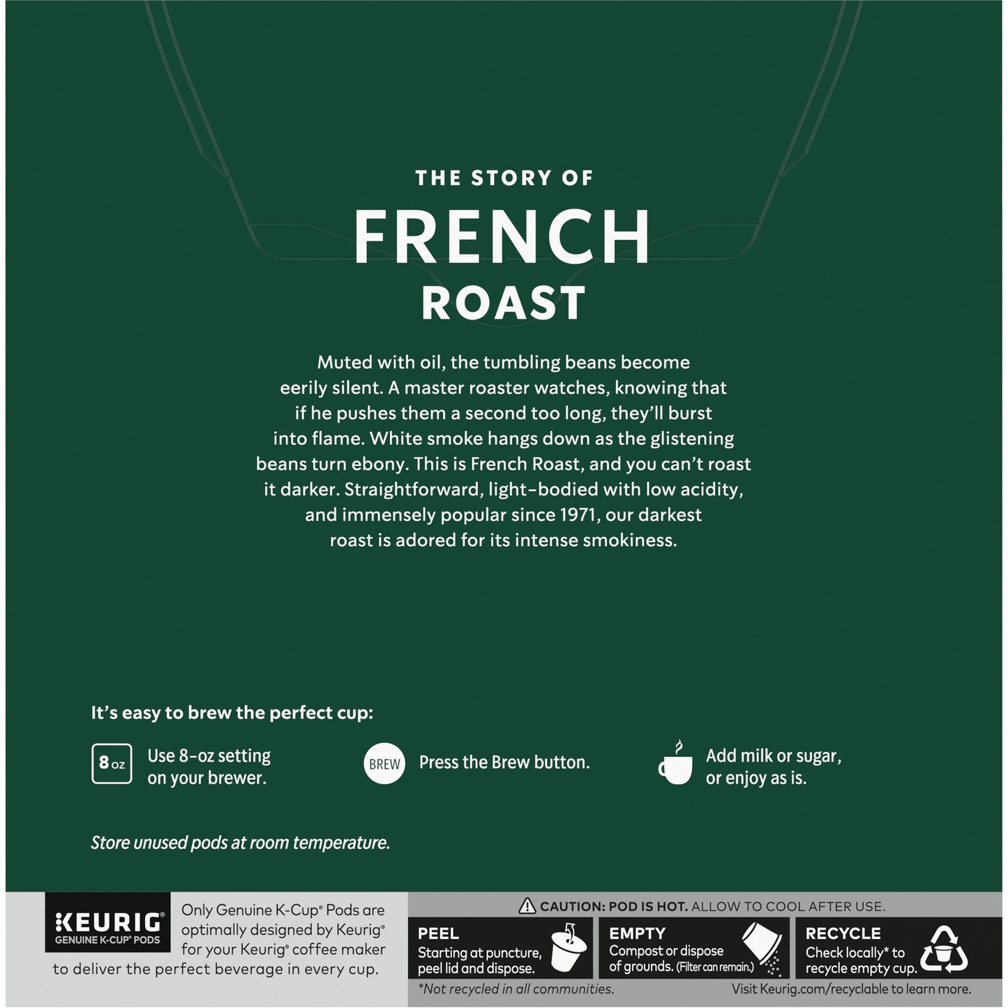 Starbucks Coffee K-Cup Pods, French Roast, Dark Roast Coffee, Notes Of Dark Caramel & Sweet Smoke, Keurig Genuine K-Cup Pods, 32