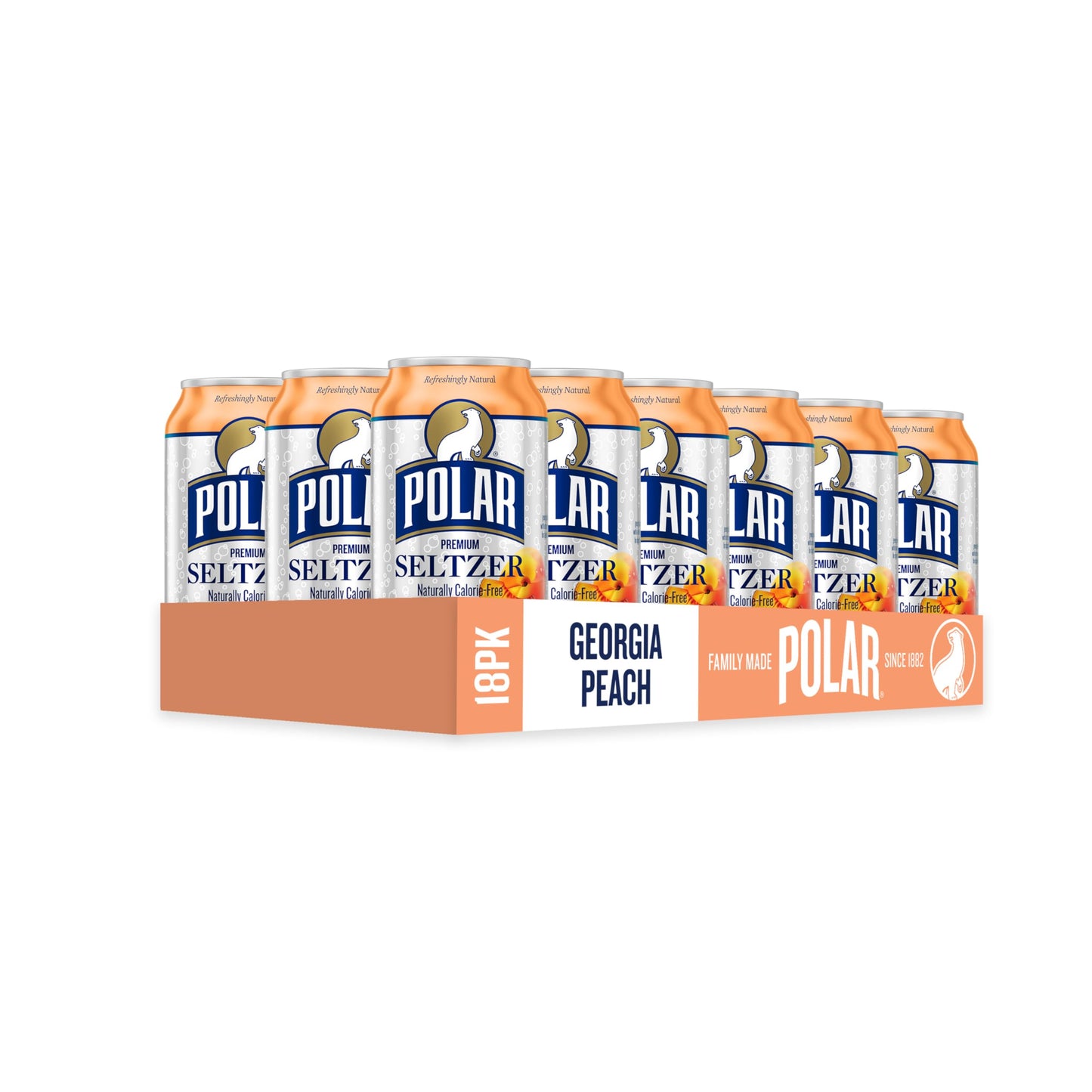 Polar Seltzer Water Georgia Peach, 12 Fl Oz Cans, 18 Pack