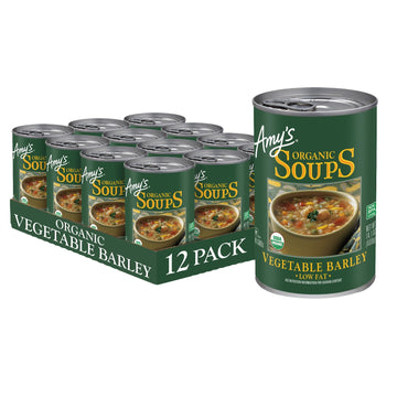 Amy’S Soup, Vegan Vegetable Barley Soup, Low Fat, Made With Organic Tomatoes, Carrots And Celery, Canned Soup, 14.1 Oz (12 Pack)