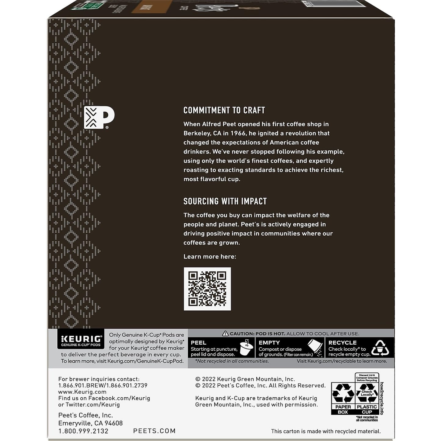Peets Coffee Major Dickason’s Blend K-Cups, 88 Count, Compatible with Keurig, Pack of 1