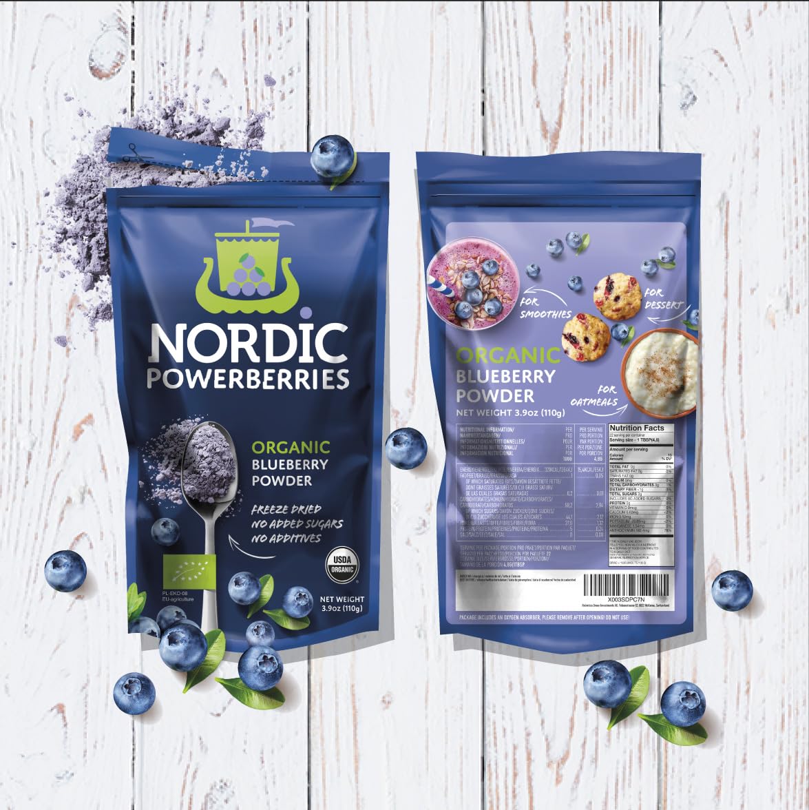 Nordic Organic Wild Blueberry Powder- Freeze Dried Blueberry Powder Perfect For Smoothie, Breakfast, Yogurt And More- No Added S