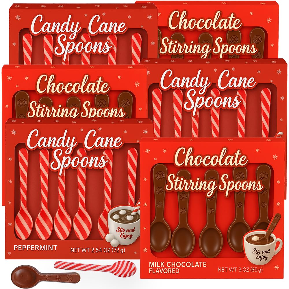 Candy Cane Peppermint & Milk Chocolate Candy Spoons - Edible Stirring Stick Hot Chocolate Coffee Tea Cocoa Bar Supply - Christmas Stocking Stuffer Holiday Gift Treat (3 Pack Of Each(33 Total Spoons))