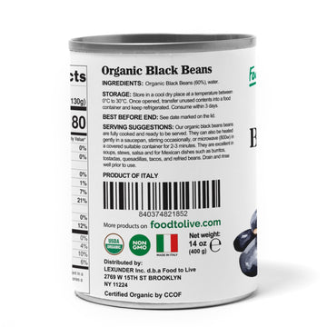 Food To Live Organic Canned Black Beans, 14 Oz (Pack Of 8) - Unsalted Non-Gmo Frijoles Negro. Perfect For Salads, Soups, Stews.