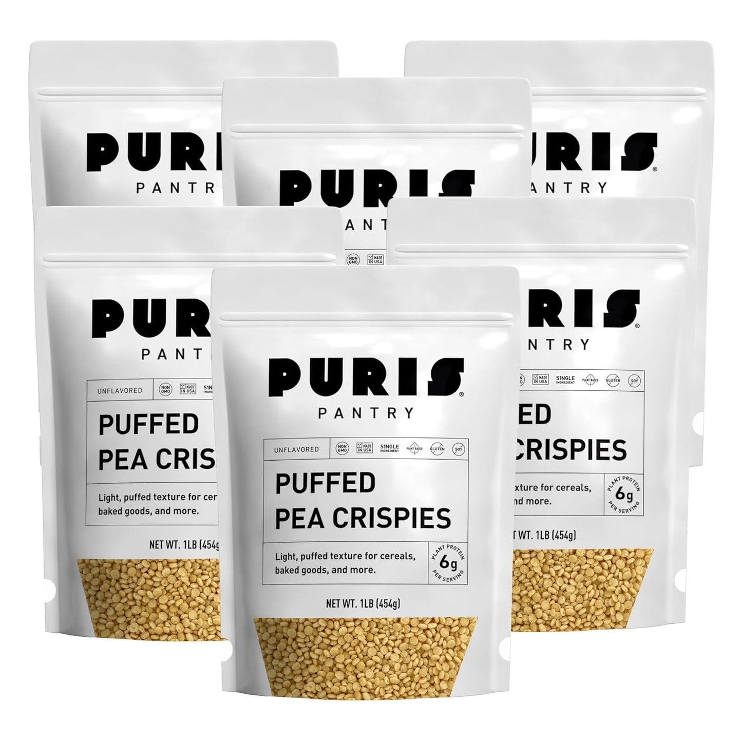 PURIS Puffed Pea Crispies - Plant-Based Crisp | Light, Airy Texture for Bars, Cereal, Clusters & Baking | 6g Protein per Serving
