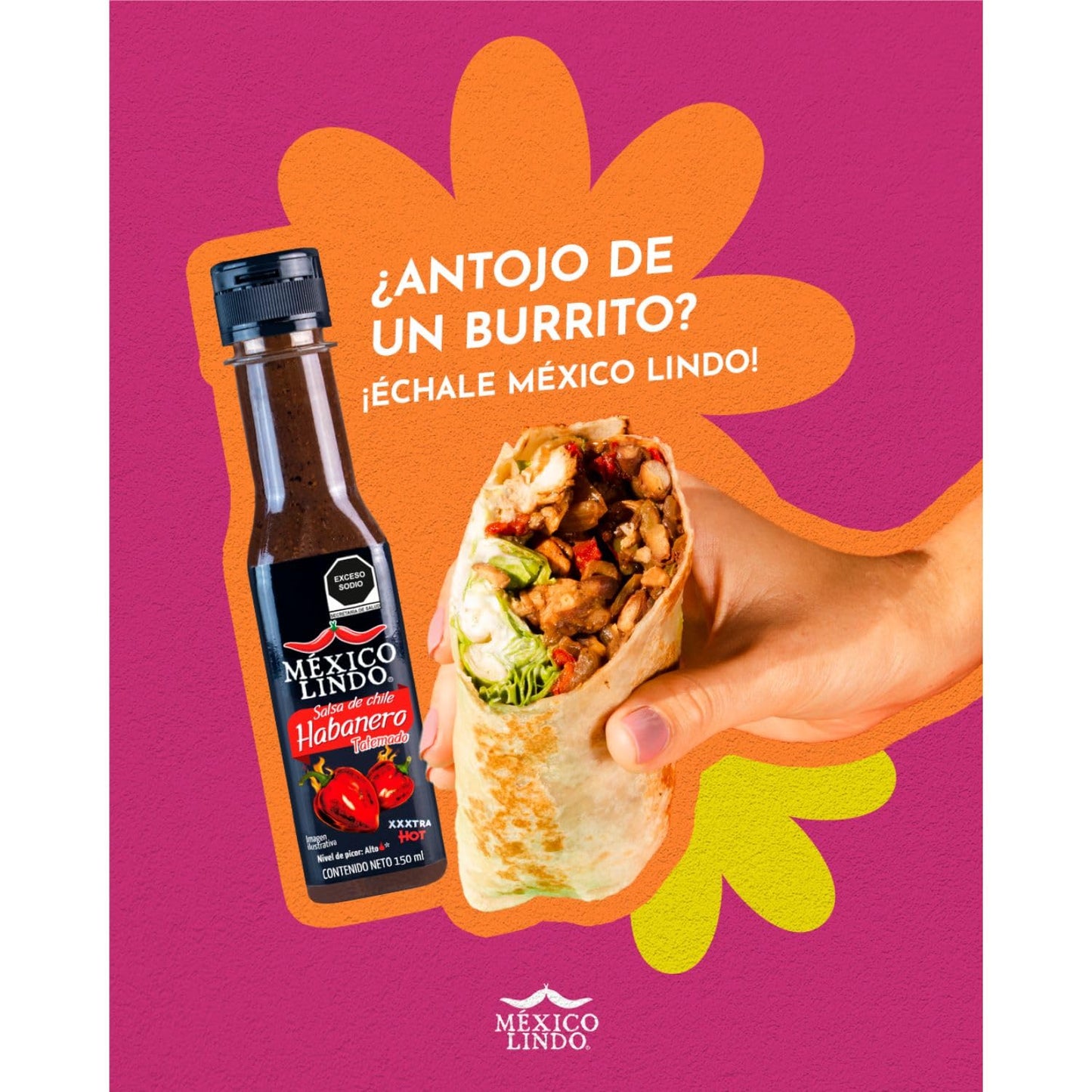 MEXICO LINDO Habanero Hot Sauce, Xxxtra Hot, 83,200 Scoville, 5 Fl Oz Bottle, Perfect for Quesadillas, Soups & Nach