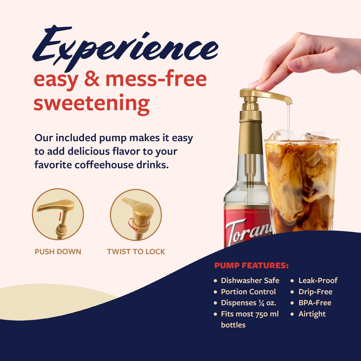 Torani Cane Sugar Sweetener, Simple Syrup For Drinks & Desserts, Pump Included, 25.4 Oz