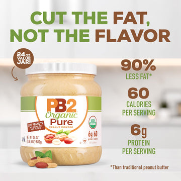 PB2 Organic Powdered Peanut Butter, Non-GMO, Vegan, Keto Friendly, 24oz Resealable Jar