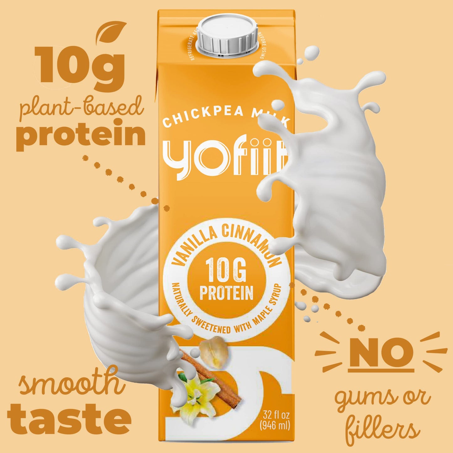 Yofiit Vanilla Cinnamon Plant Based Milk With Pea Protein And Flax - More Protein Than Almond Milk - Non Dairy Coffee Creamer, V