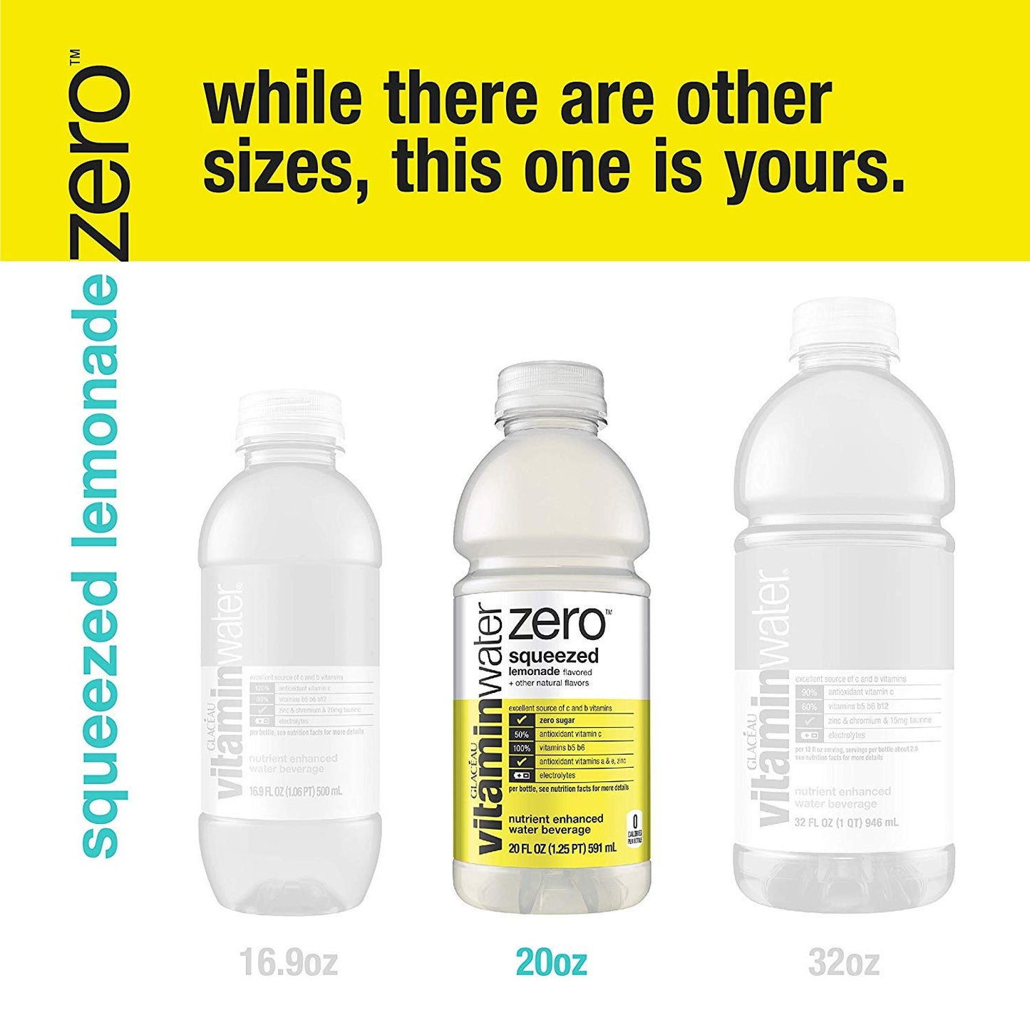 Vitaminwater Zero Sugar Squeezed, Electrolyte Enhanced Water W/Vitamins, Lemonade Drinks, 20 Fl Oz, 12 Pack