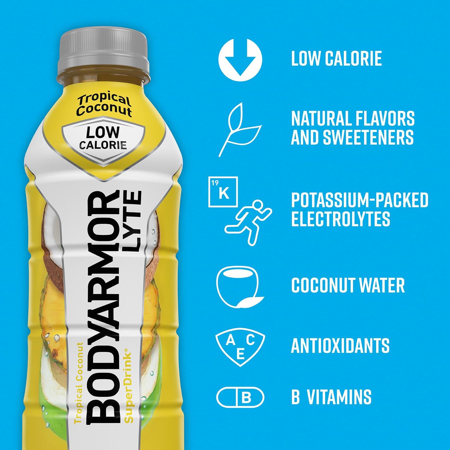 BODYARMOR LYTE Sports Drink, Low-Calorie Coconut Water, 16 Fl Oz (Pack of 12), Hydration with Vitamins and Electrolytes
