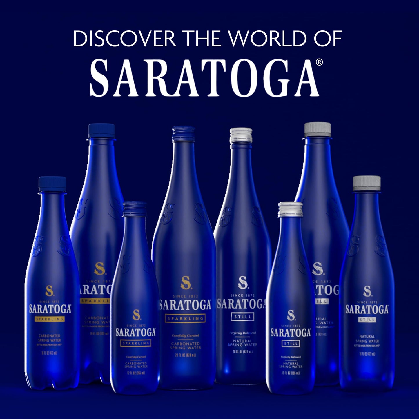 Saratoga Spring Water Bottles, 18 Pack - Still Bottled Water - Recycled PET Plastic Bottles - 16 Fl Oz