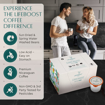 Lifeboost Light Roast Low Acid Coffee Pods - Single Origin Non-Gmo Organic Coffee K Cups - Compatible With Keurig & Keurig 2 Mac