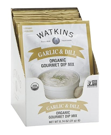 Watkins Organic Gourmet Dip Mix, Garlic & Dill, 0.74 Oz. Packets, 12-Pack