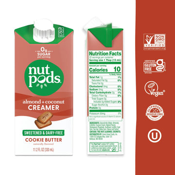 Nutpods Cookie Butter Keto Coffee Creamer - Sweetened Non Dairy Creamer With Zero Sugar - 5 Calories And Zero Net Carbs Per Serving - Gluten Free, Non-Gmo, Vegan, Sugar Free, Kosher (12-Pack)