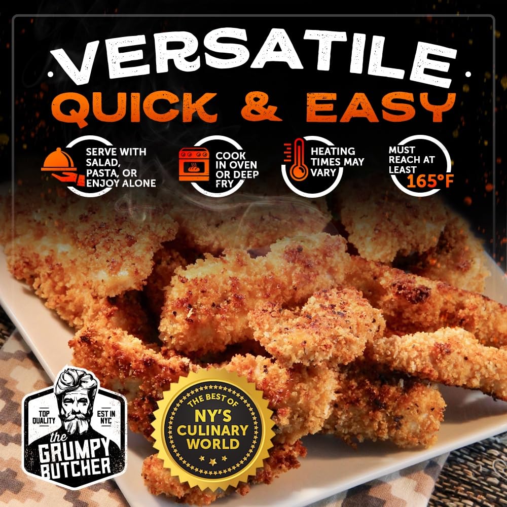 Grumpy Butcher Breaded Chicken Breast Tenderloins, 4 Packs (3 Lb Each) - Fully Cooked Natural Chicken Tenders - Premium Poultry