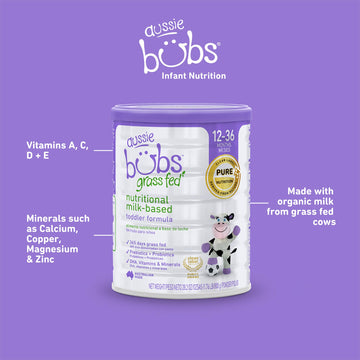 Aussie Bubs Grass Fed Nutritional Milk-Based Toddler Formula, For Kids 12-36 Months, Made With Non-Gmo Organic Milk, 28.2 Oz