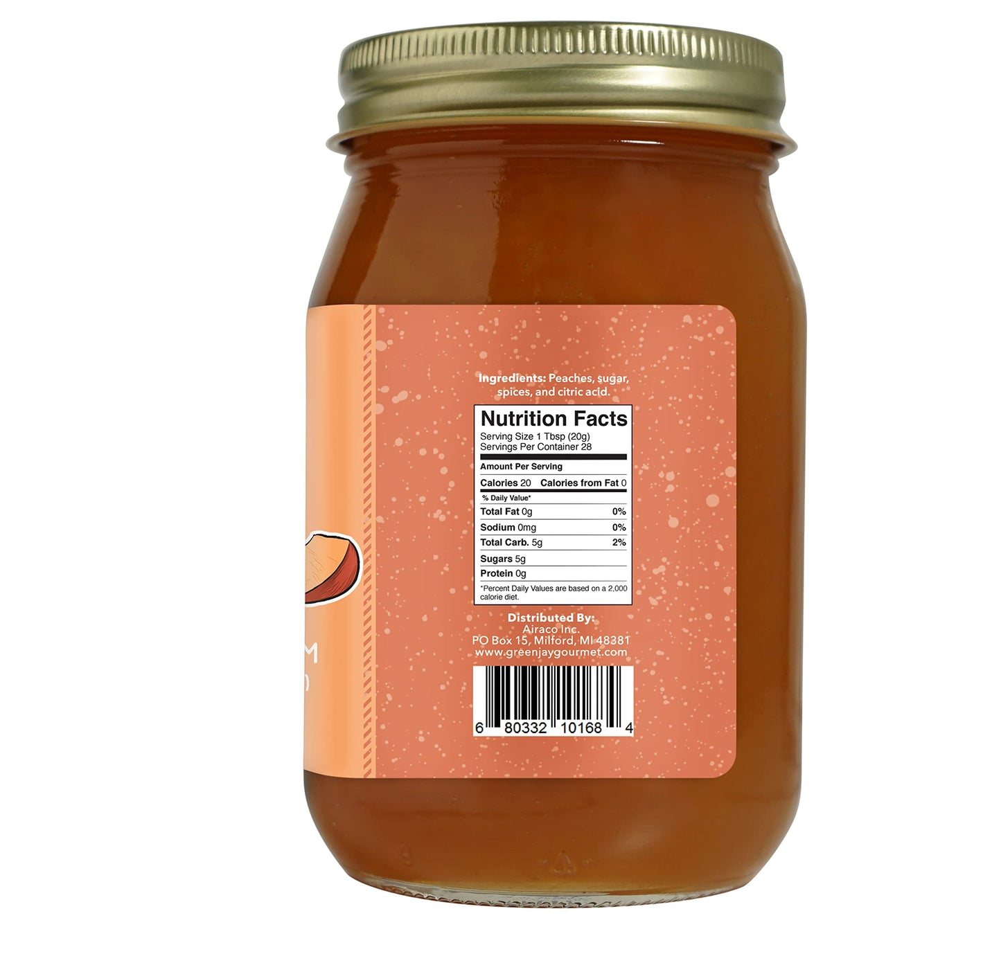 Green Jay Gourmet Peach Jam - All-Natural Fruit Jam with Peaches & Lemon Juice - Vegan, Gluten-free Jam - Contains No Preservati
