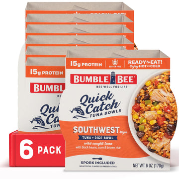 Bumble Bee Quick Catch Southwest Rice, Wild Caught Tuna And Rice Bowl, 6 Oz (Pack Of 6) - Ready To Enjoy, Spork Included - 15G Protein Per Serving - No Artificial Flavors - Good Source Of Fiber