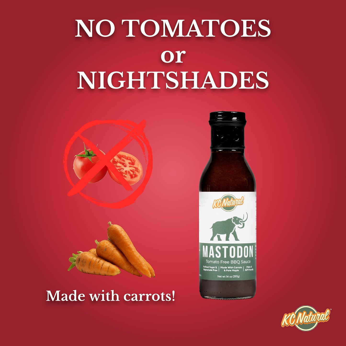 KC Natural Mastodon Paleo AIP BBQ Sauce, 14oz - Gluten-Free, All-Natural Ingredients, Perfect for BBQ Lovers