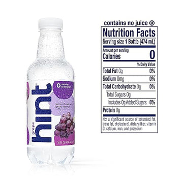 Hint Water Grape, Pure Water Infused With Grape, Zero Sugar, Zero Calories, Zero Sweeteners, Zero Preservatives, Zero Artificial Flavors, 16 Fl Oz (Pack Of 12)