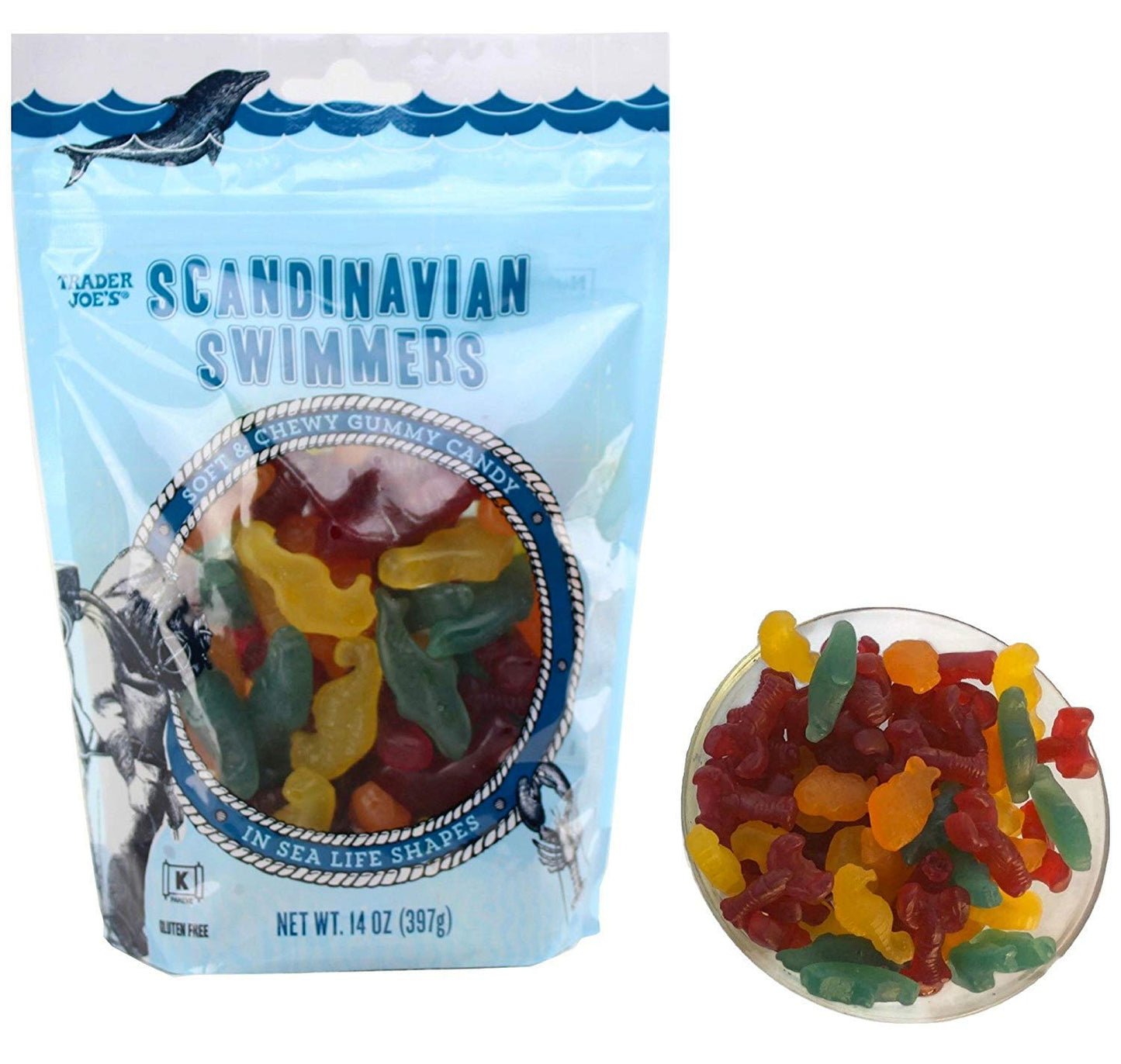 Trader Joe'S Scandinavian Swimmers Gummy Candy Fish And Sea Life Shapes, 14 Oz Gluten Free