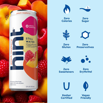 Hint Canned Water, Peach Raspberry - Purified Flavored Water With Zero Calories, Natural Flavors, And Sugar Free - 12 Fl Oz Cans