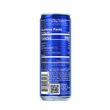 Red Bull Energy Drink Blue Edition, Blueberry Flavor, 114mg Caffeine, 12 Fl Oz, Pack of 4 Cans