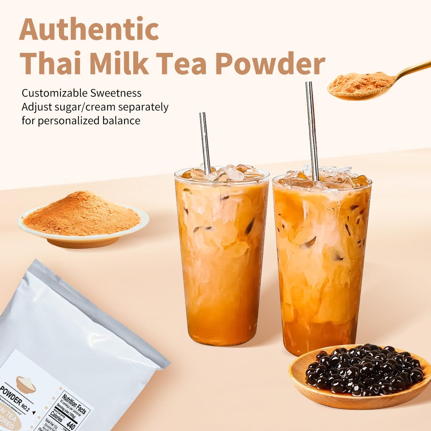 Soeos Thai Tea Flavored Powder, 2.2 lbs (1kg) - Instant Bubble Tea Mix with Creamer & Sugar, Easy to Prepare, Perfect for Boba D