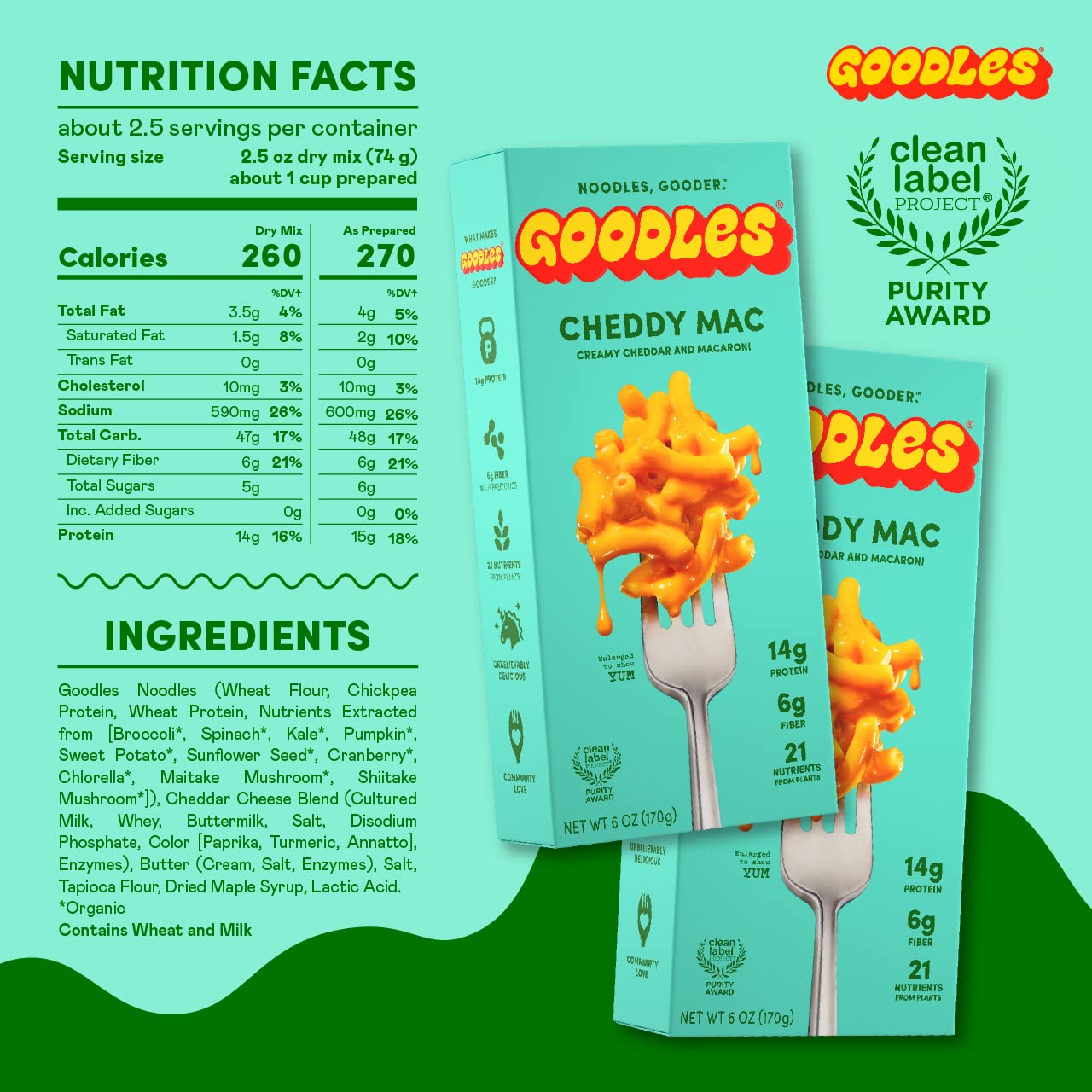 Goodles Cheddy Mac & Cheese 12 Pack, 6Oz - 14G Protein, 6G Fiber With Prebiotics, 21 Nutrients And Made W/Real Cheese! | Clean L