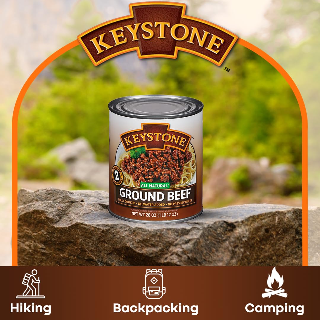 Keystone All Natural Ground Beef 28 Ounce Long Term Emergency Survival Food Canned Meat | Fully Cooked Ready to Eat | Gluten Fre