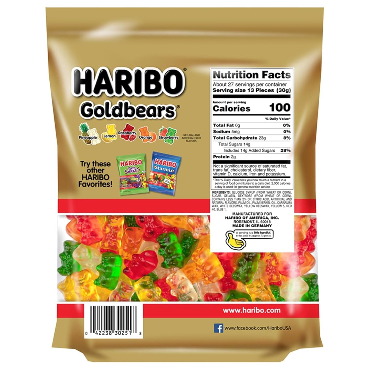 Haribo Gummi Candy Gold-Bears, 3.6 Pound RESEALABLE BAGS (2 x 28.8 Ounce)