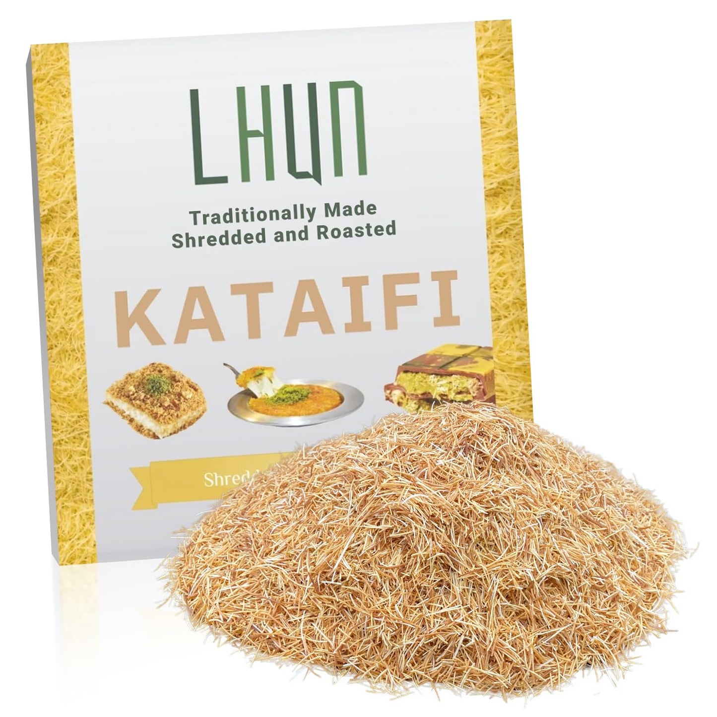 Lhun Roasted Kataifi | Roasted And Shredded Fillo Dough | Authentic Turkish Pastry For Knafeh Kanafeh And Kunafa | Top-Grade Kadayif For Desserts Gourmet Dishes And Viral Dubai Chocolate Bar (8.82 Ounce)
