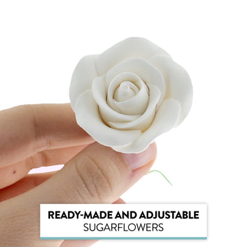 Global Sugar Art Tea Rose Sugar Cake Flowers, White, Medium With Wire,1.75 Inches, 12 Count By Chef Alan Tetreault
