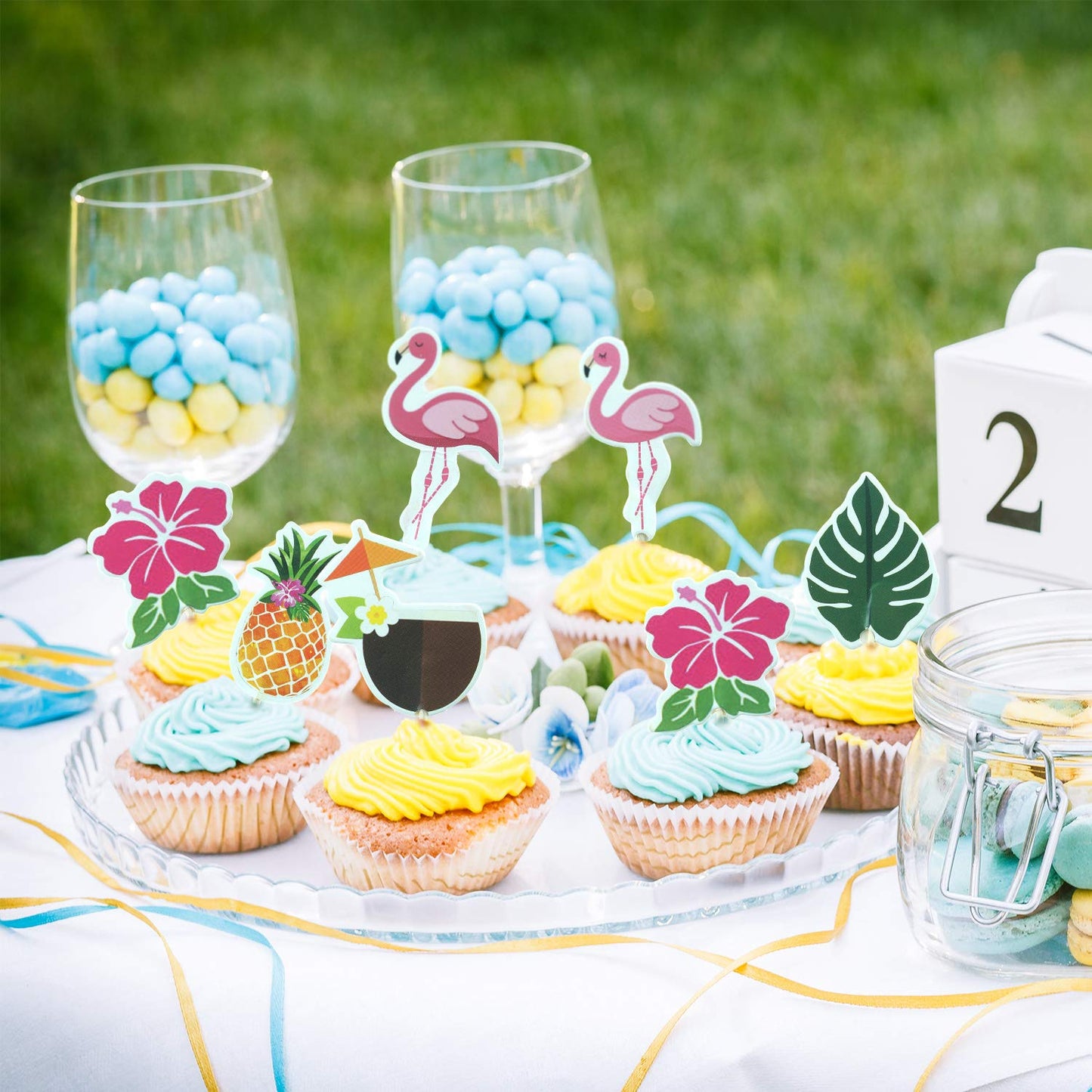 Luau Cupcake Toppers Tropical Cake Decorations Hawaiian Toothpicks Sticks With Flamingo Pineapple Palm Leaves Shape Picks For Su