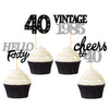 24 Pcs Glitter 40th Birthday Cupcake Toppers for Celebrating Forty Years Old Birthday Party Decorations (Black&Silver)