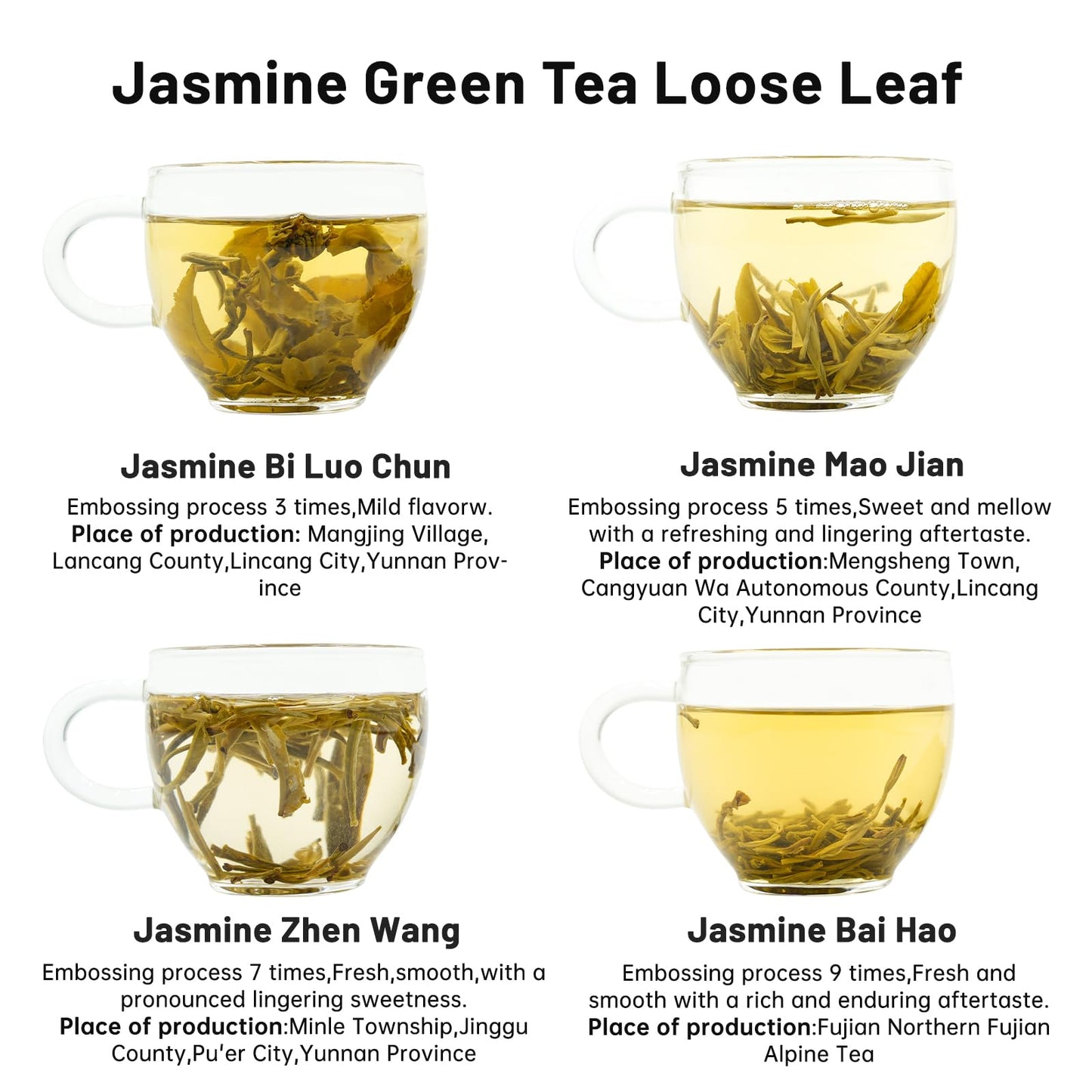 Iteaworld Jasmine Green Tea Loose Leaf Samplers Set, With Different Flowery Aromas, No Sweetener, Sweet After Taste, 4 Different