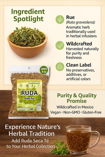 Ruda Seca T? - Rue Dried Herbs Tea - 4 oz (113 g) - Ruta Graveolens Loose Leaf - Traditional Herbal Infusion - 100% Natural Wildcrafted Vegan Non-GMO - by BexpertsUSA