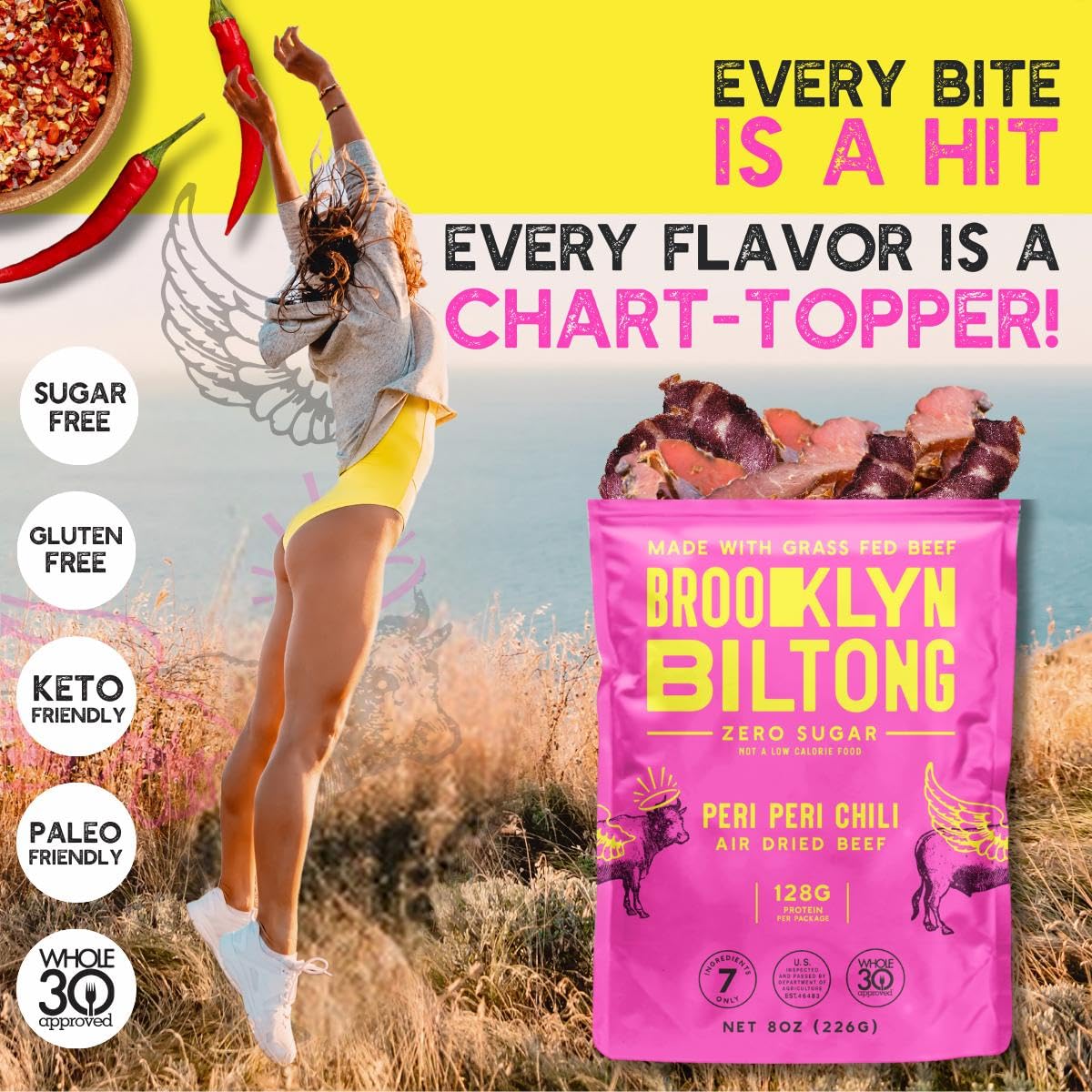 Brooklyn Biltong Air Dried Beef Snack - Gluten Free, Sugar Free, 8 oz, Pack of 2, Whole30, Paleo, Keto