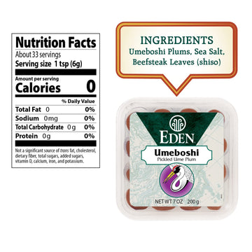 Eden Umeboshi Plum, Japanese Pickled Plum, Whole, Traditionally Made, No MSG, No Chemical Additives, 7.05 oz (2-Pack)