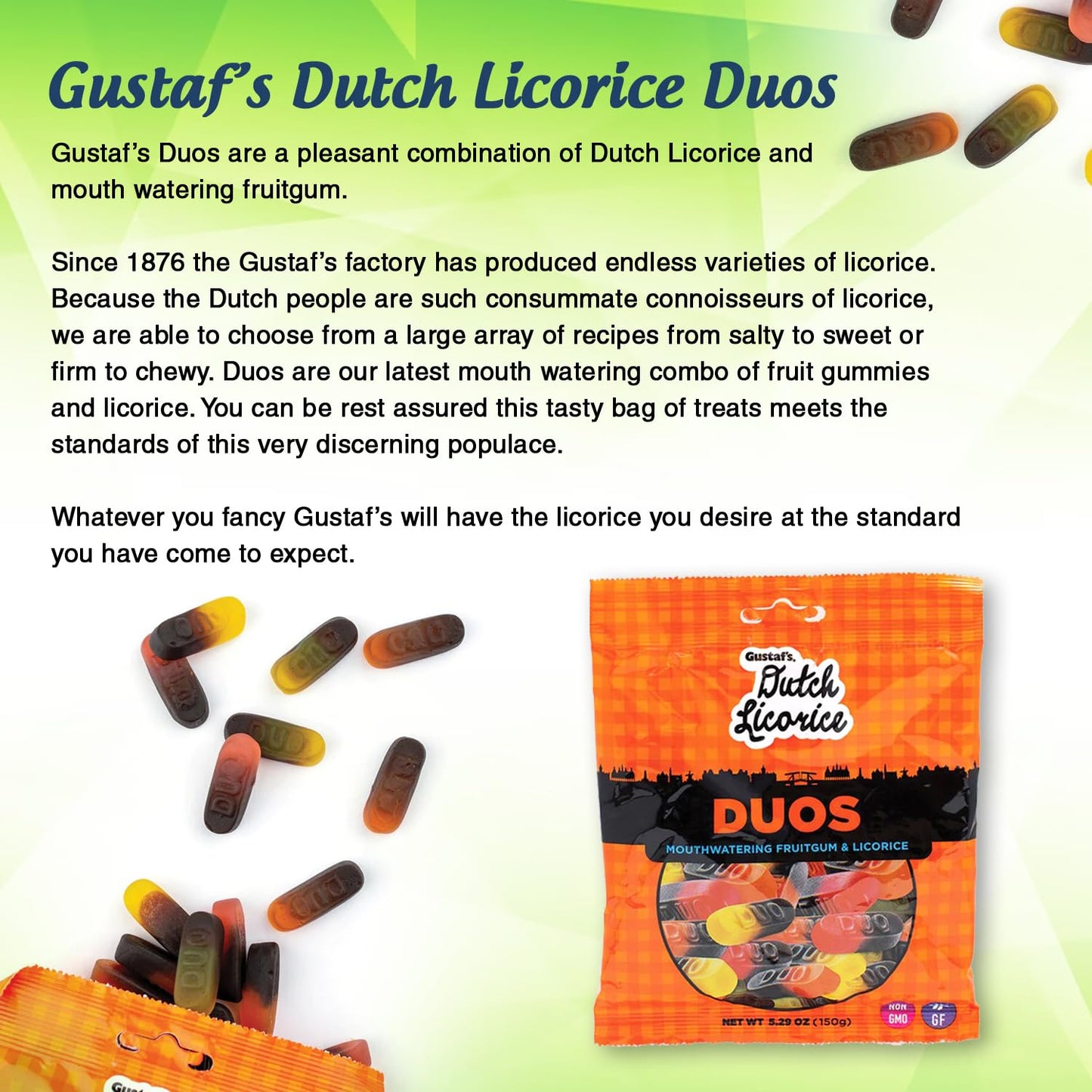 Dutch Licorice Duos, 2 Pack - 5 Oz Each | Mouthwatering Fruit Gum And Licorice Combination | Imported Candy Treats -Comes With R