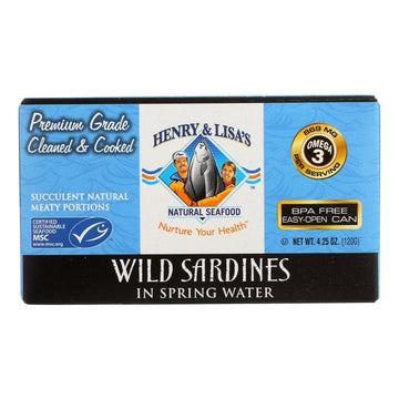 Henry and Lisas Wild Sardines in Spring Water, 4.25 Ounce - 12 per case.12