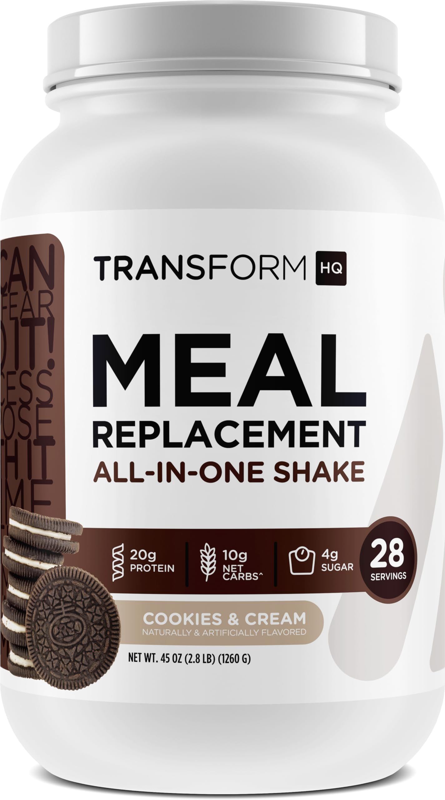 TransformHQ Meal Replacement Shake Powder - Cookies & Cream Flavor, 41.6 oz, Non-GMO, Model TFM-15084