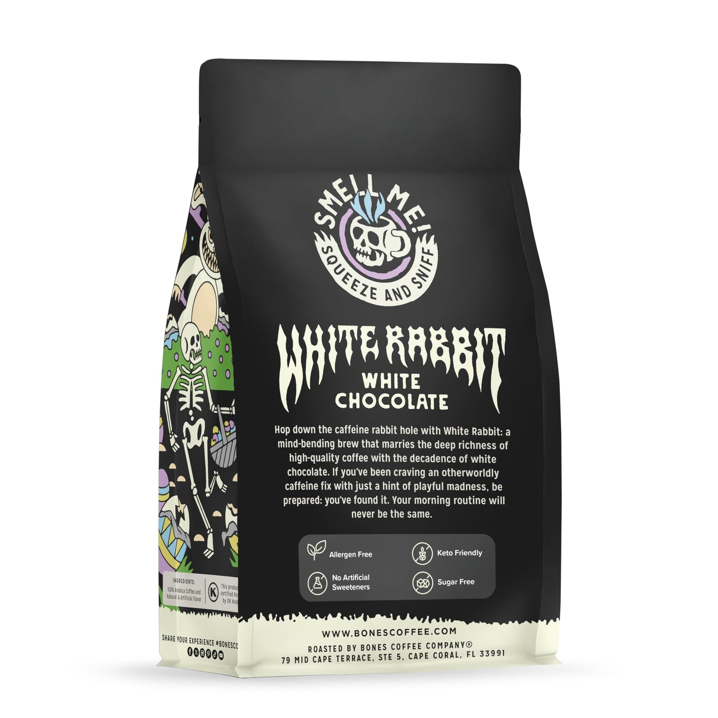 Bones Coffee Company White Rabbit White Chocolate Flavored Coffee Medium Roast Low Acid Arabica Beans Compatible With Auto Drip And French Press Coffee Maker 12 Oz Ground